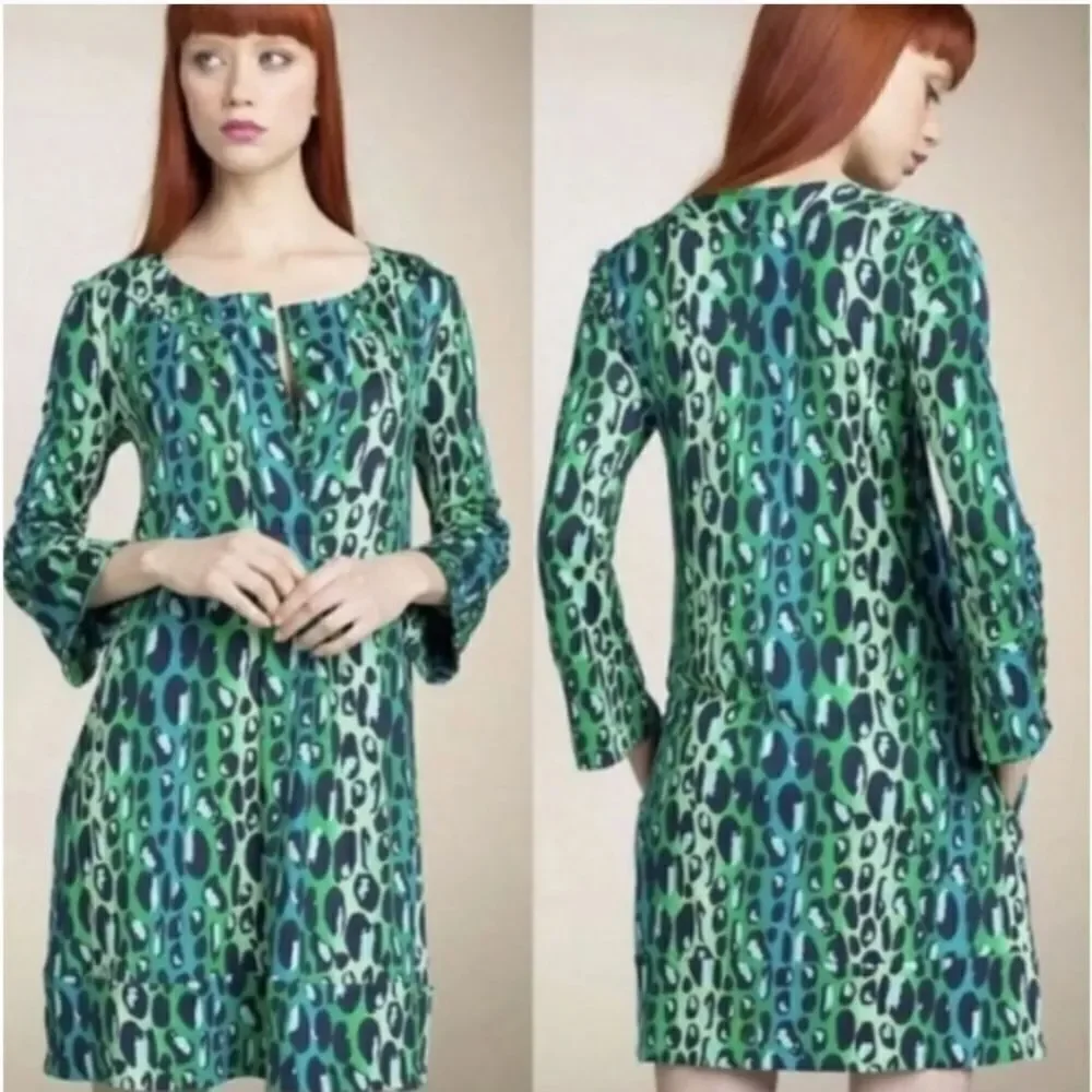 Vintage Y2K Diane Von Furstenberg 100% Silk Gaby Green Leopard Dress Size 6 - Picture 2 of 13